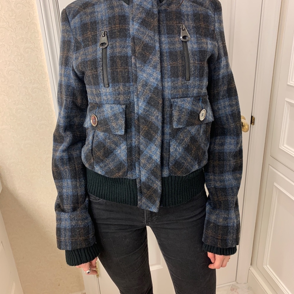 Aqua Wool Blend Bomber Jacket, Like New!